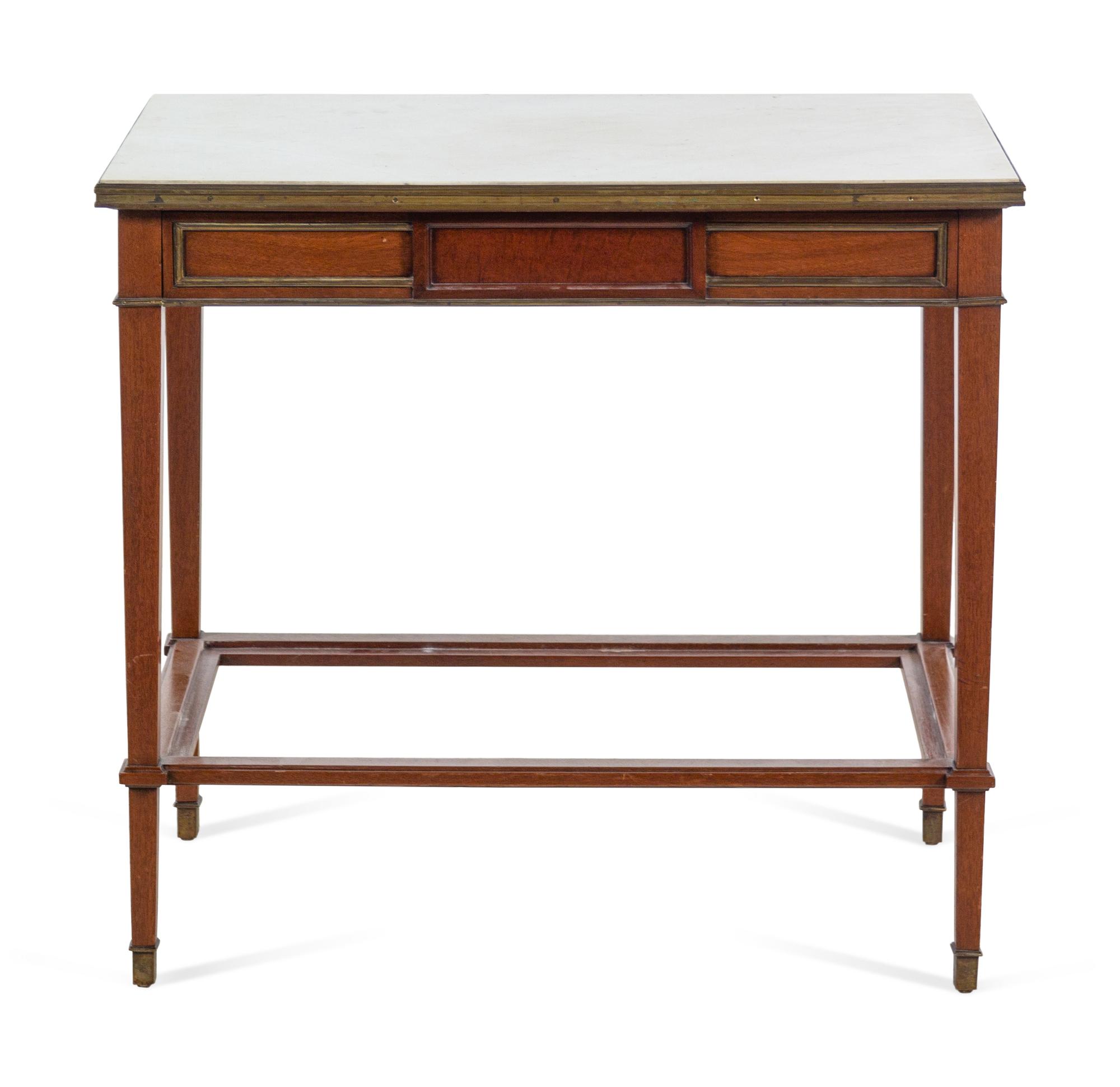 A Louis XVI Style Mahogany Marble-Top Table