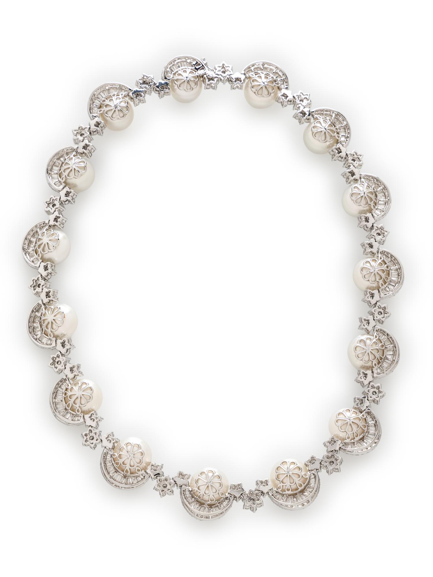 CULTURED PEARL AND DIAMOND NECKLACE