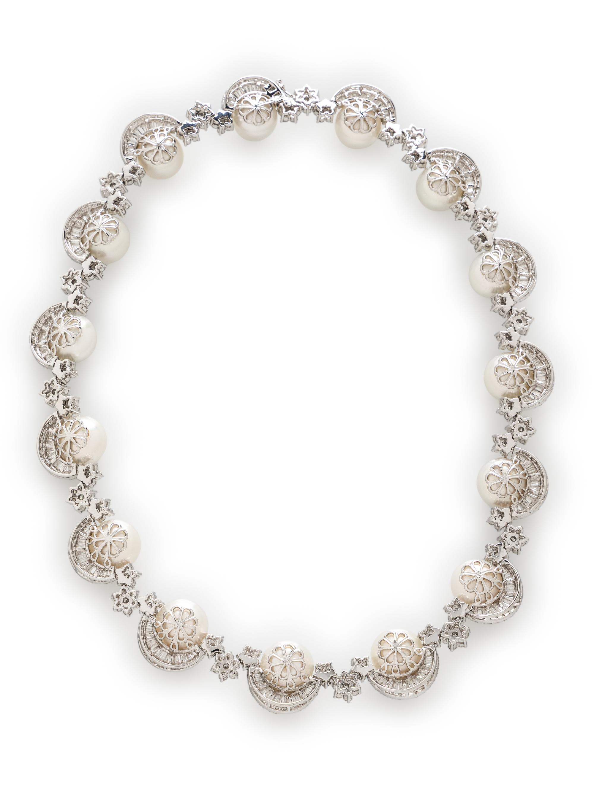CULTURED PEARL AND DIAMOND NECKLACE