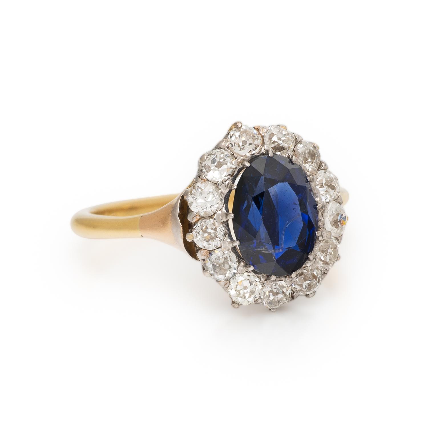 Sapphire, Diamond, and Bicolor Gold Ring