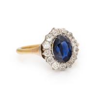Sapphire, Diamond, and Bicolor Gold Ring
