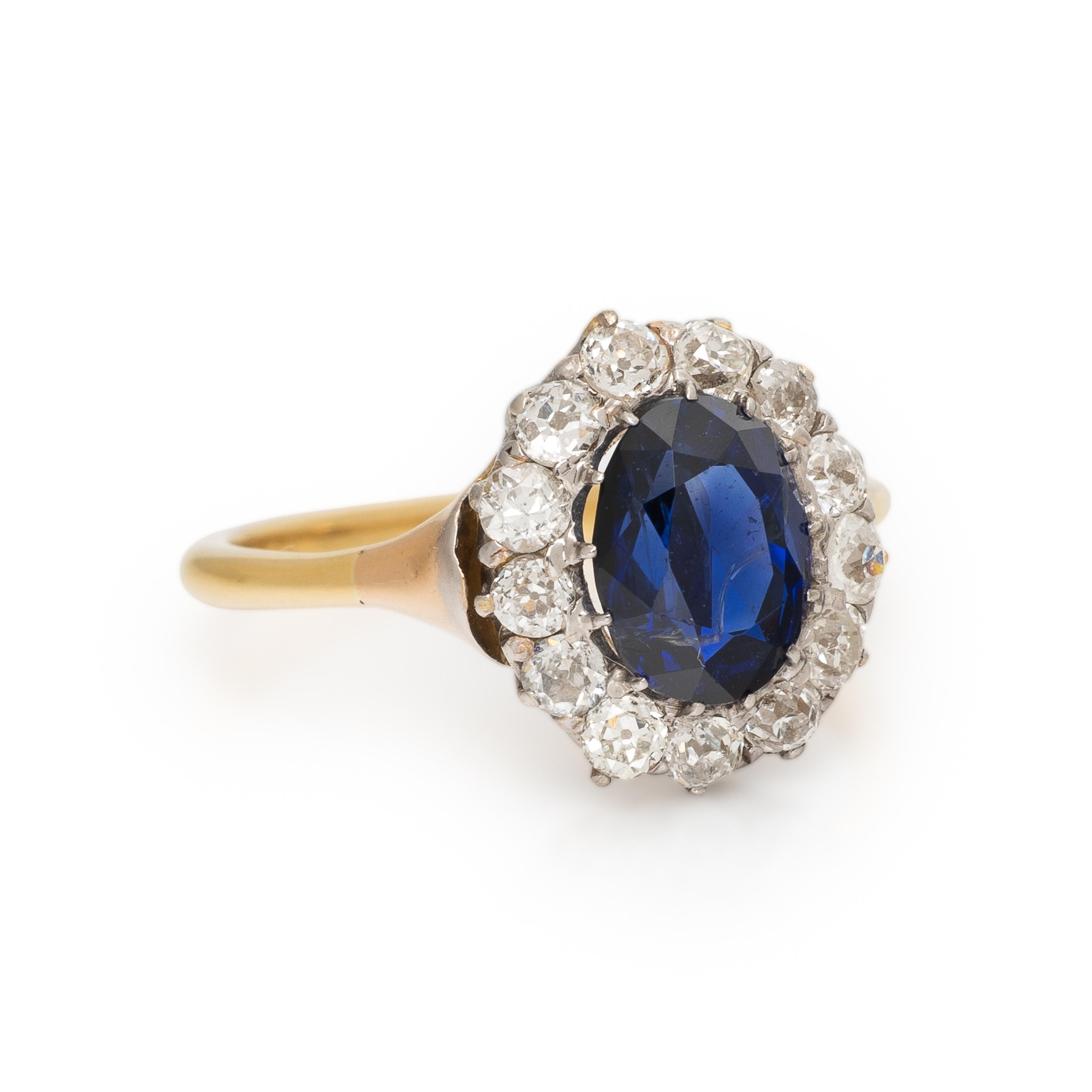 Sapphire, Diamond, and Bicolor Gold Ring