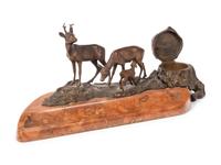 A Continental Bronze and Carved Hardstone Standish
