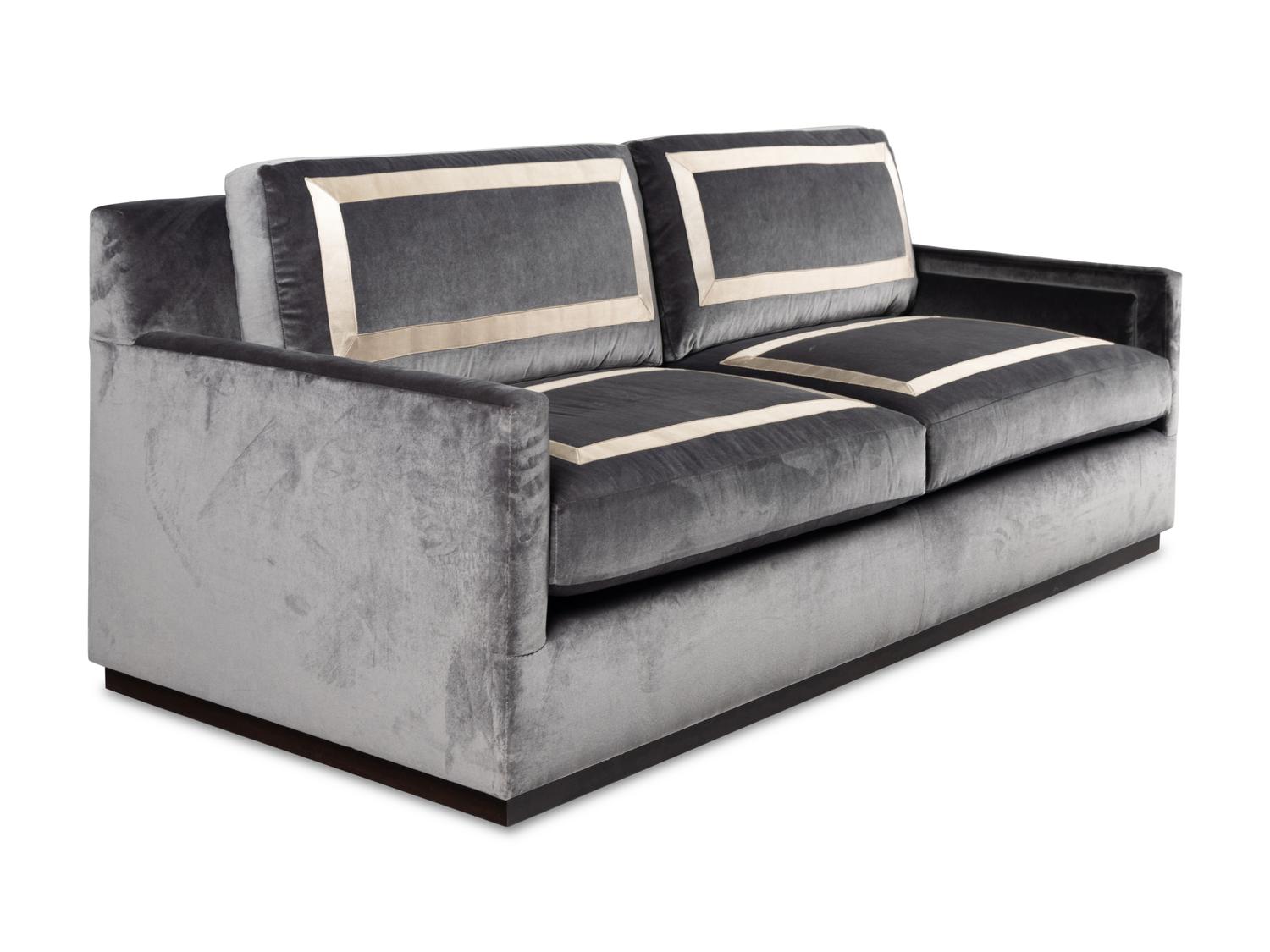 A Custom Velvet-Upholstered Two-Seat Sofa