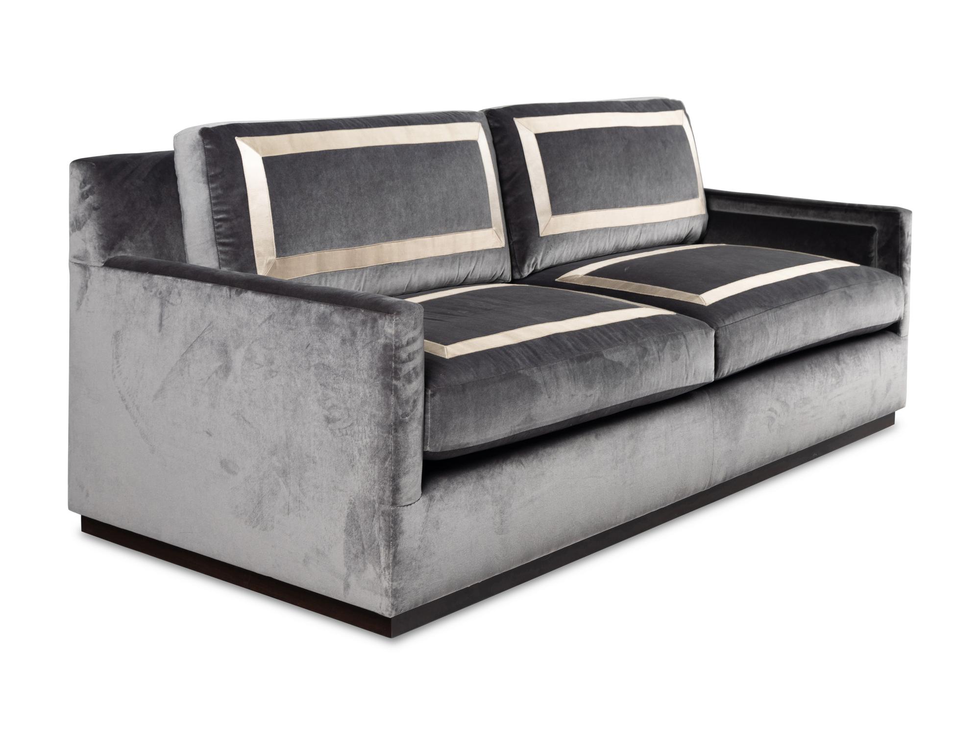 A Custom Velvet-Upholstered Two-Seat Sofa