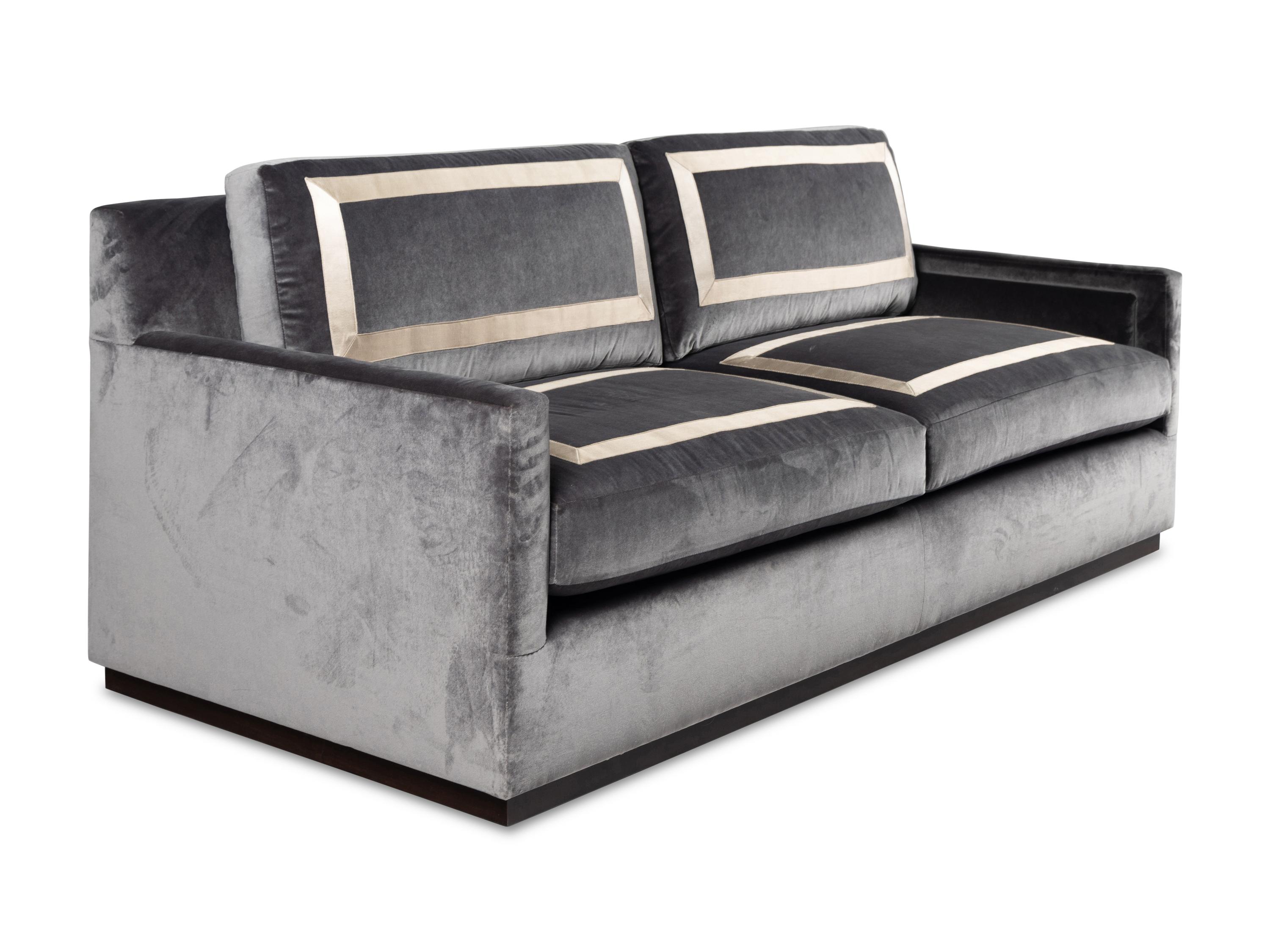 A Custom Velvet-Upholstered Two-Seat Sofa