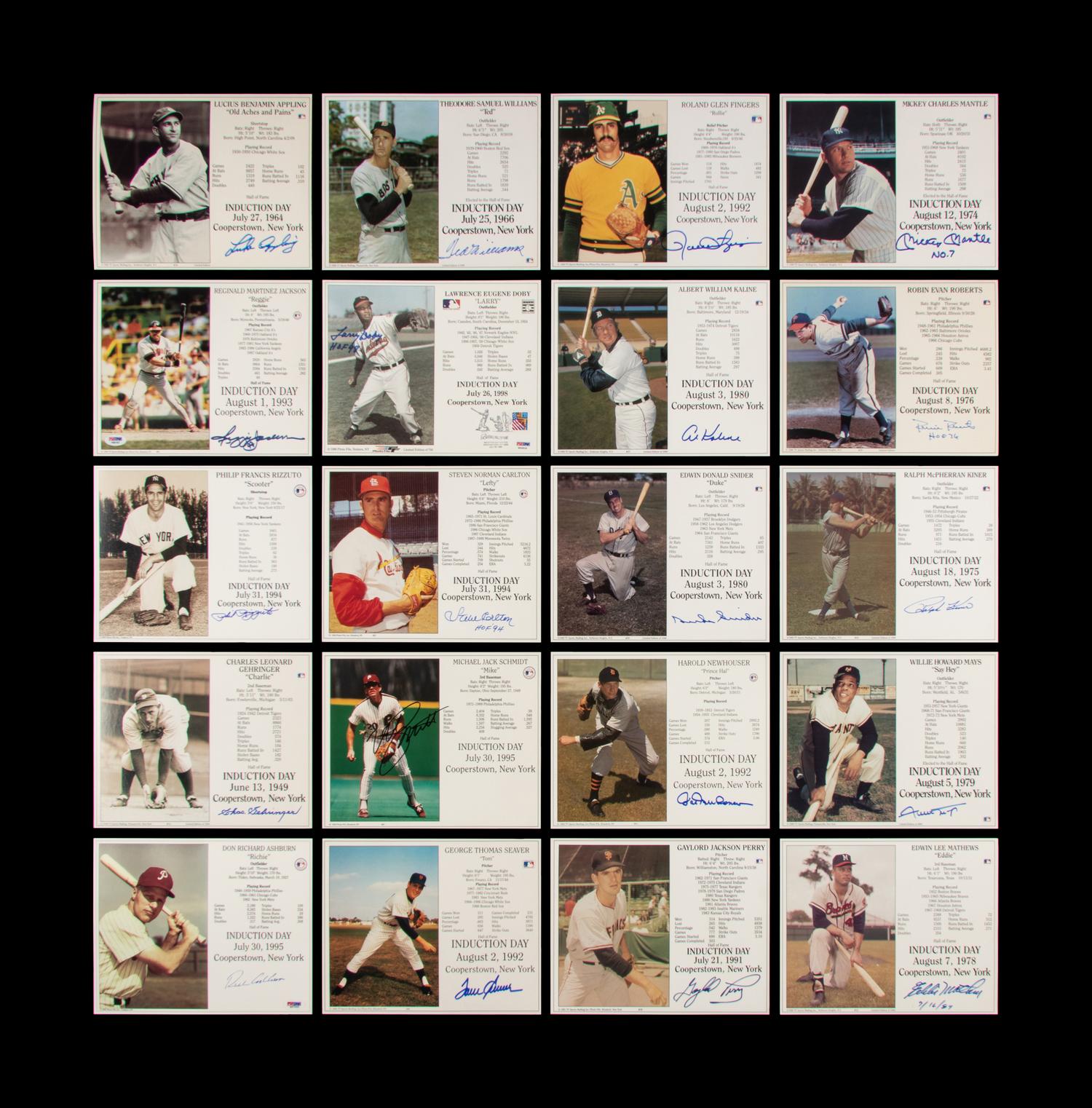 A Collection of Baseball Hall of Fame Signed Displays Including Ted Williams and Mickey Mantle