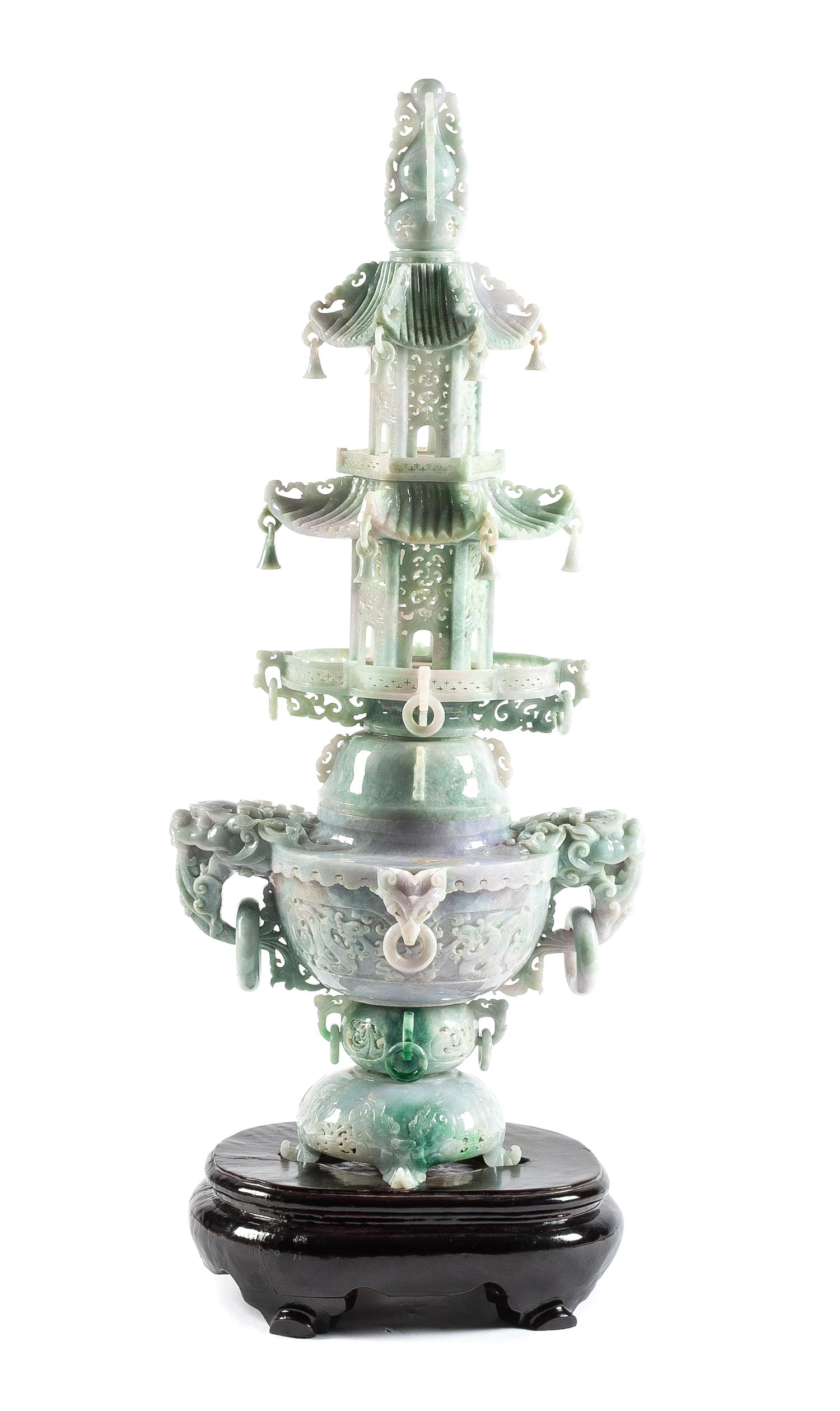 A Burmese Jade Censer Height 27 x width 12 inches.