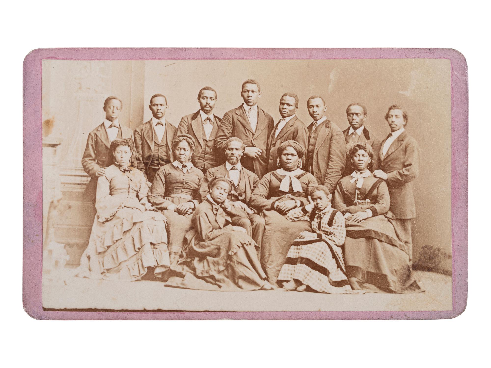 [EARLY PHOTOGRAPHY]. CDV of a large group of African Americans. Philadelphia, PA: Trask & Bacon, n.d.
