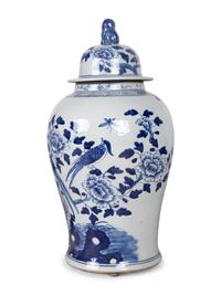 Five Blue and White Ceramic Covered Jars