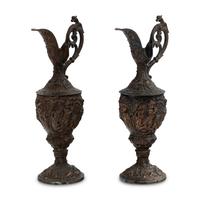 A Pair of Neoclassical Cast Metal Ewers