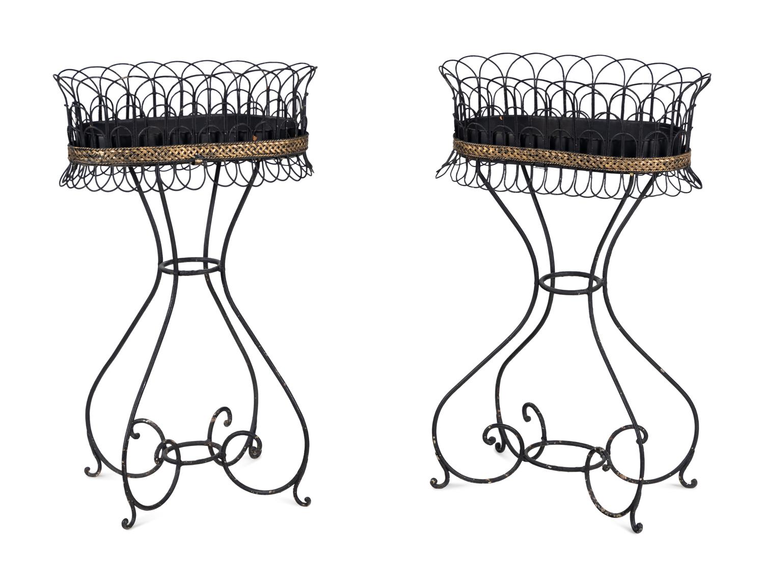 A Pair of Painted Metal Jardinière Stands