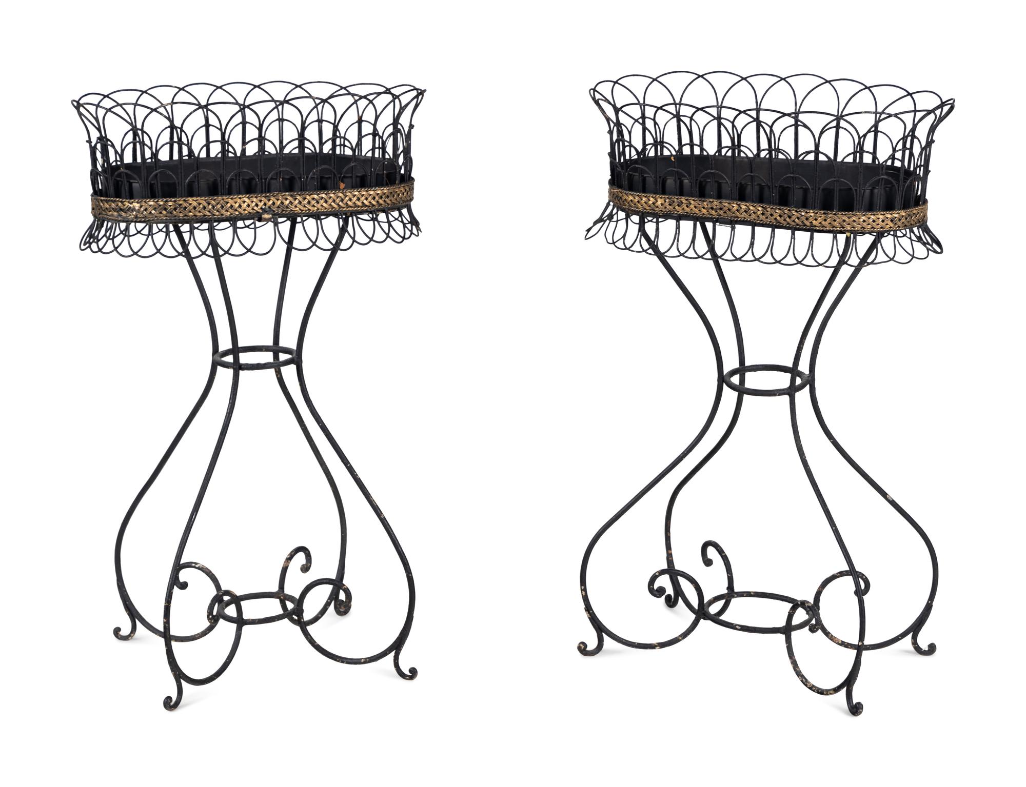 A Pair of Painted Metal Jardinière Stands