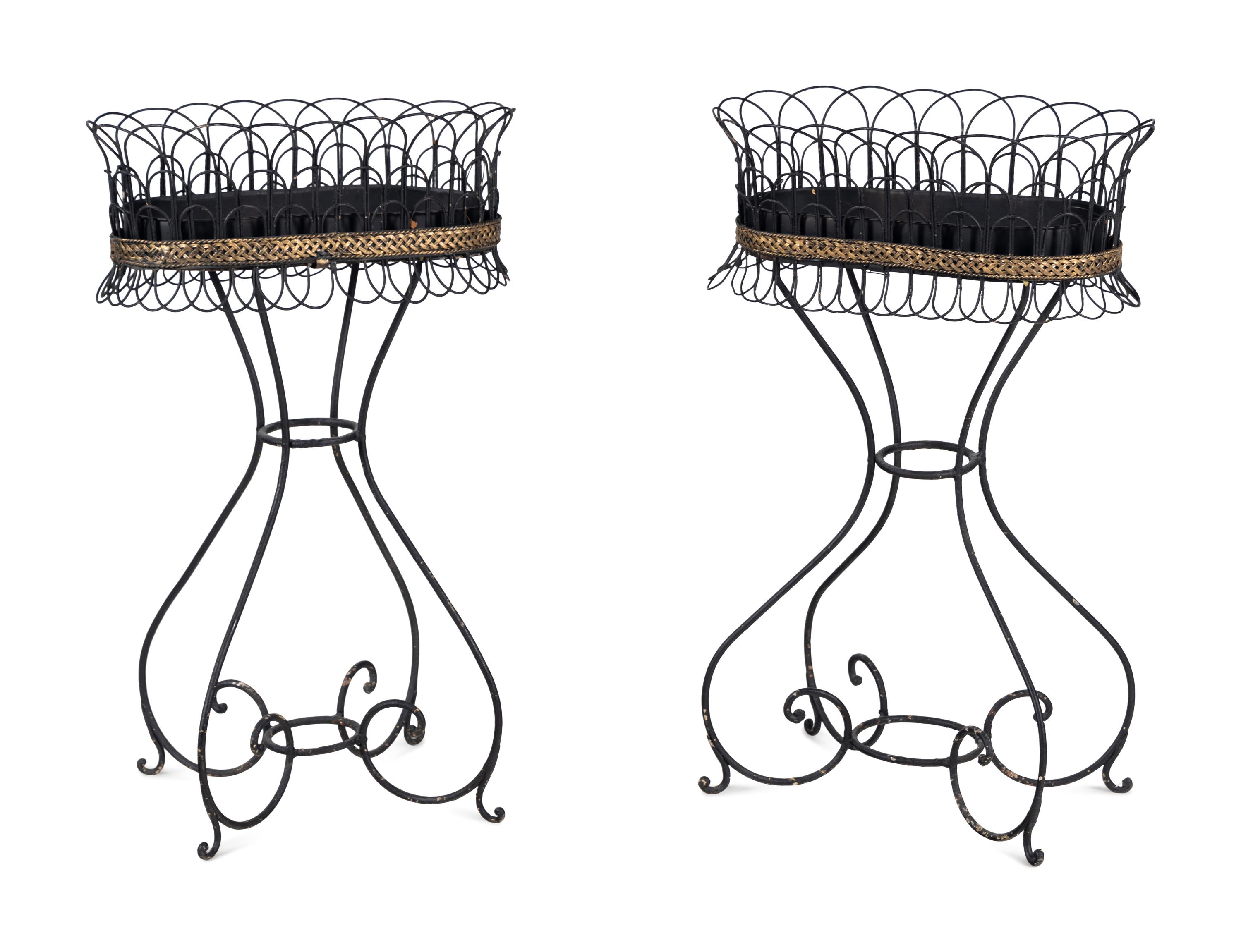 A Pair of Painted Metal Jardinière Stands