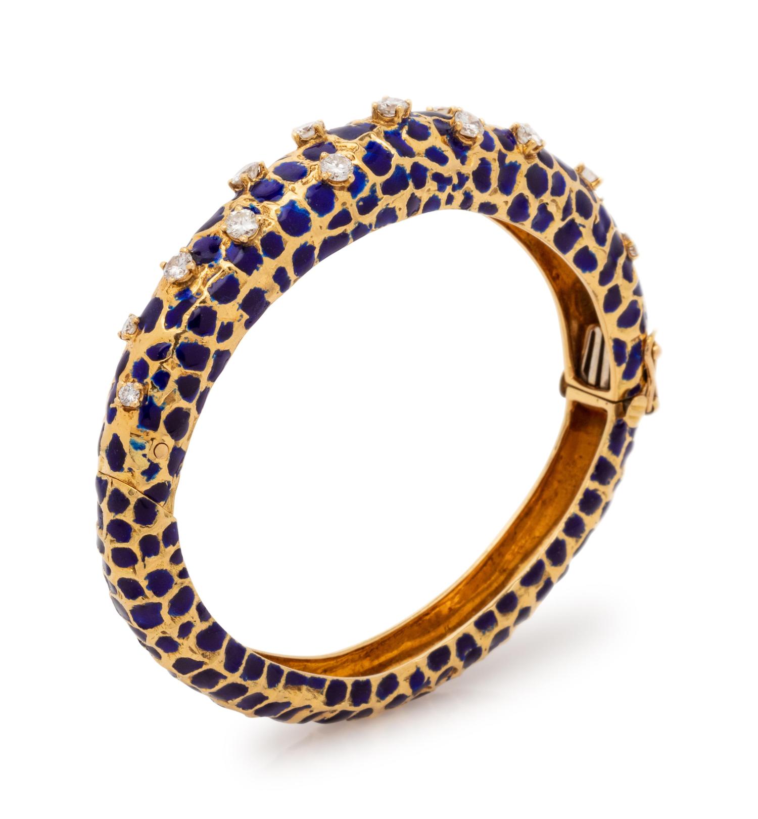 Gold, Enamel and Diamond Bangle Bracelet