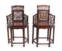 A Pair of Chinese Rosewood Octagonal Chairs Height 36 inches