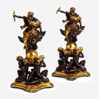 After Alessandro Algardi called L’Algarde (Italian, 1598-1654) A Pair of Monumental Bronze Sculptures, 'Jupiter Victorious over the Titans,' cast by Charles Crozatier, circa 1850