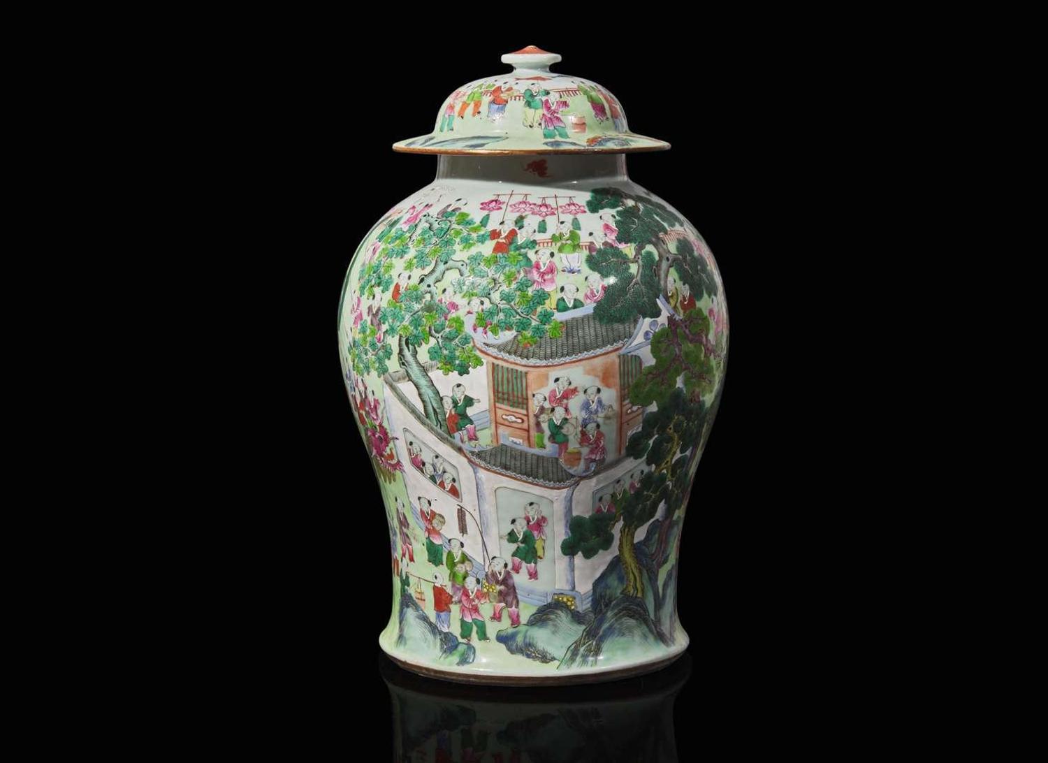 A Chinese famille rose decorated "Boys" jar and cover, Qing dynasty, 19th to early 20th century 粉彩百子蓋罐 清 十九世纪