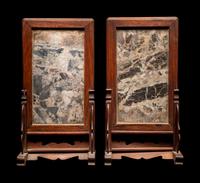 A Pair of Chinese Marble Inset Hardwood Table Screens