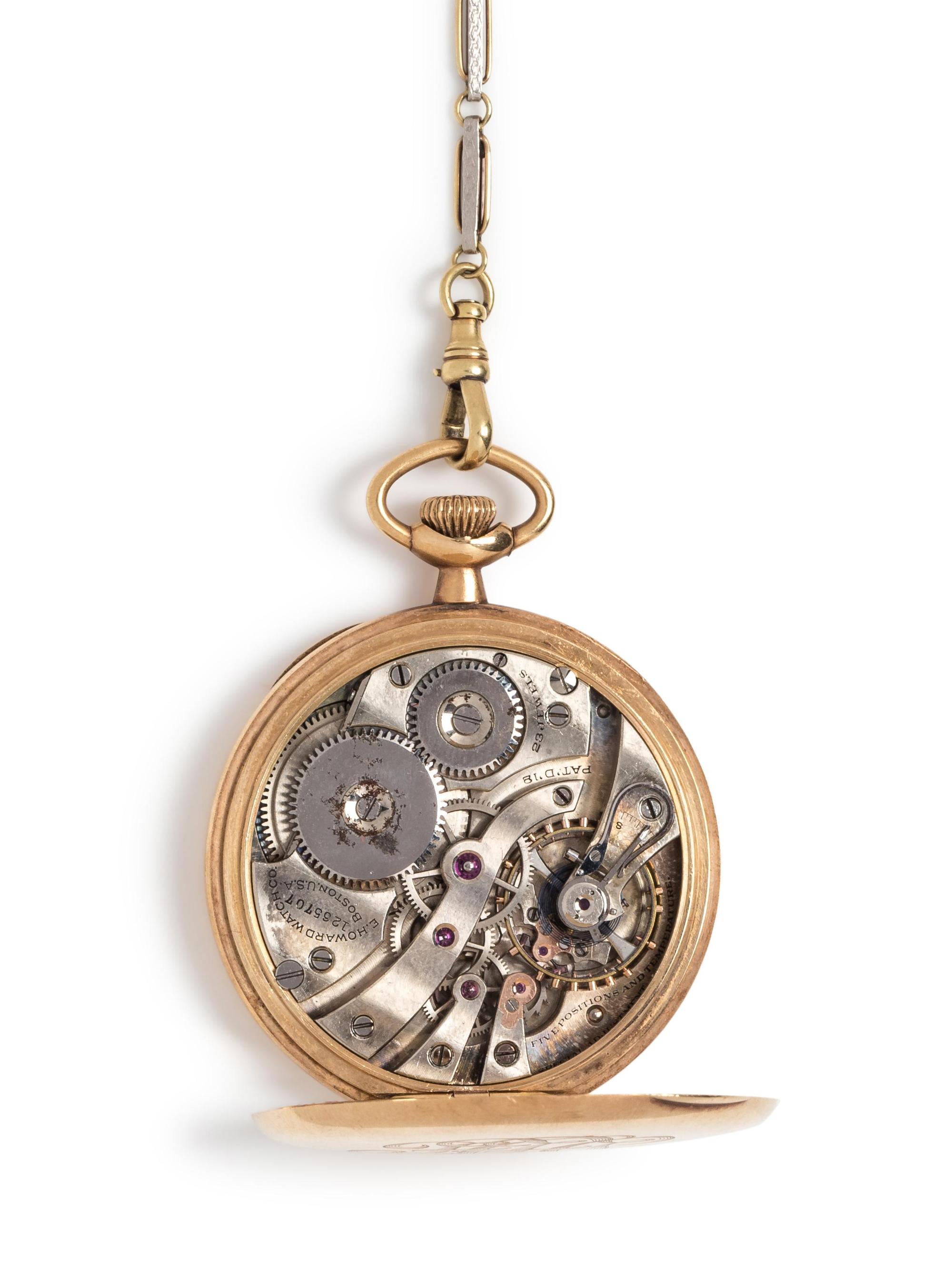 Howard, Yellow Gold Open Face Pocket Watch and Fob Chain