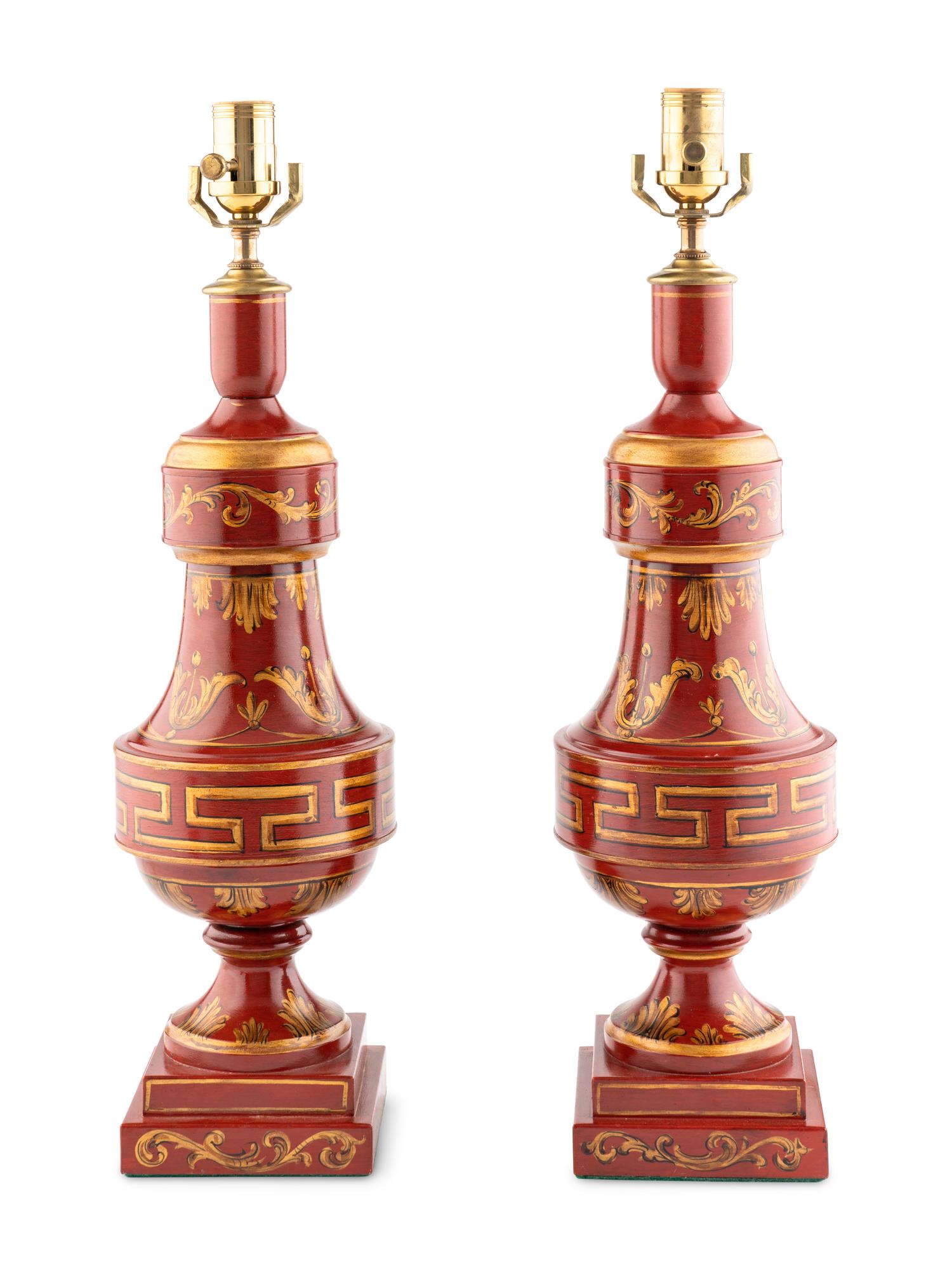 A Pair of Painted Tole Lamps