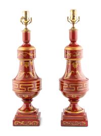 A Pair of Painted Tole Lamps