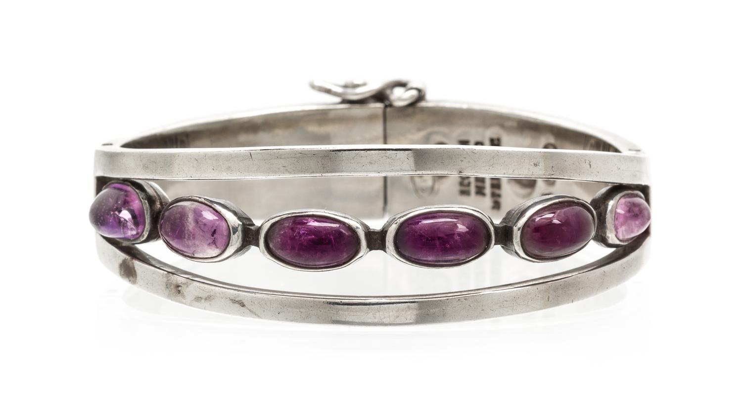 A Modernist Sterling Silver and Amethyst Bangle Bracelet, "Sigi" Sigfrido Pineda, 40.20 dwts.