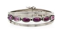 A Modernist Sterling Silver and Amethyst Bangle Bracelet, "Sigi" Sigfrido Pineda, 40.20 dwts.