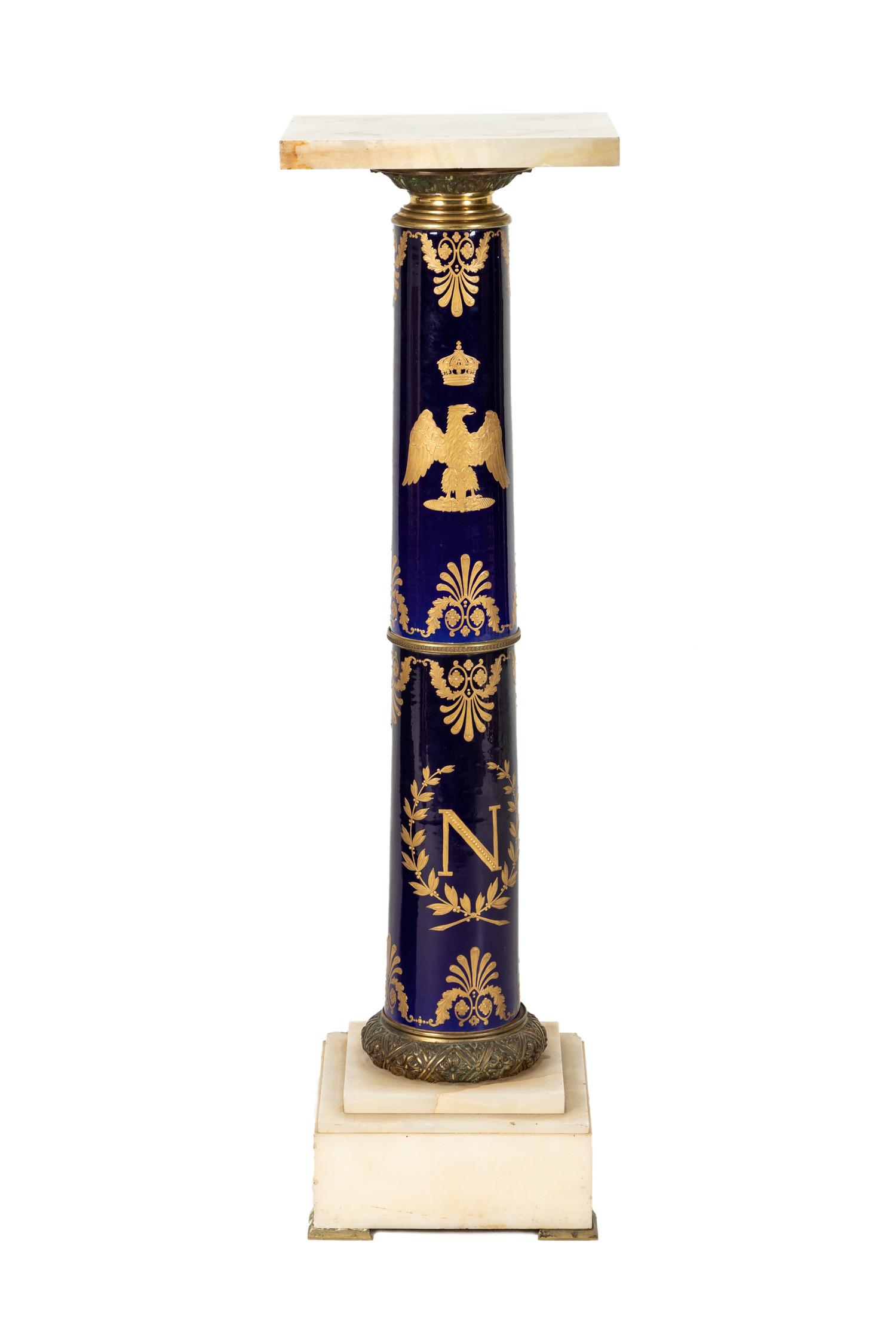 A Large Sèvres Style Porcelain Napoleonic Vase and Pedestal