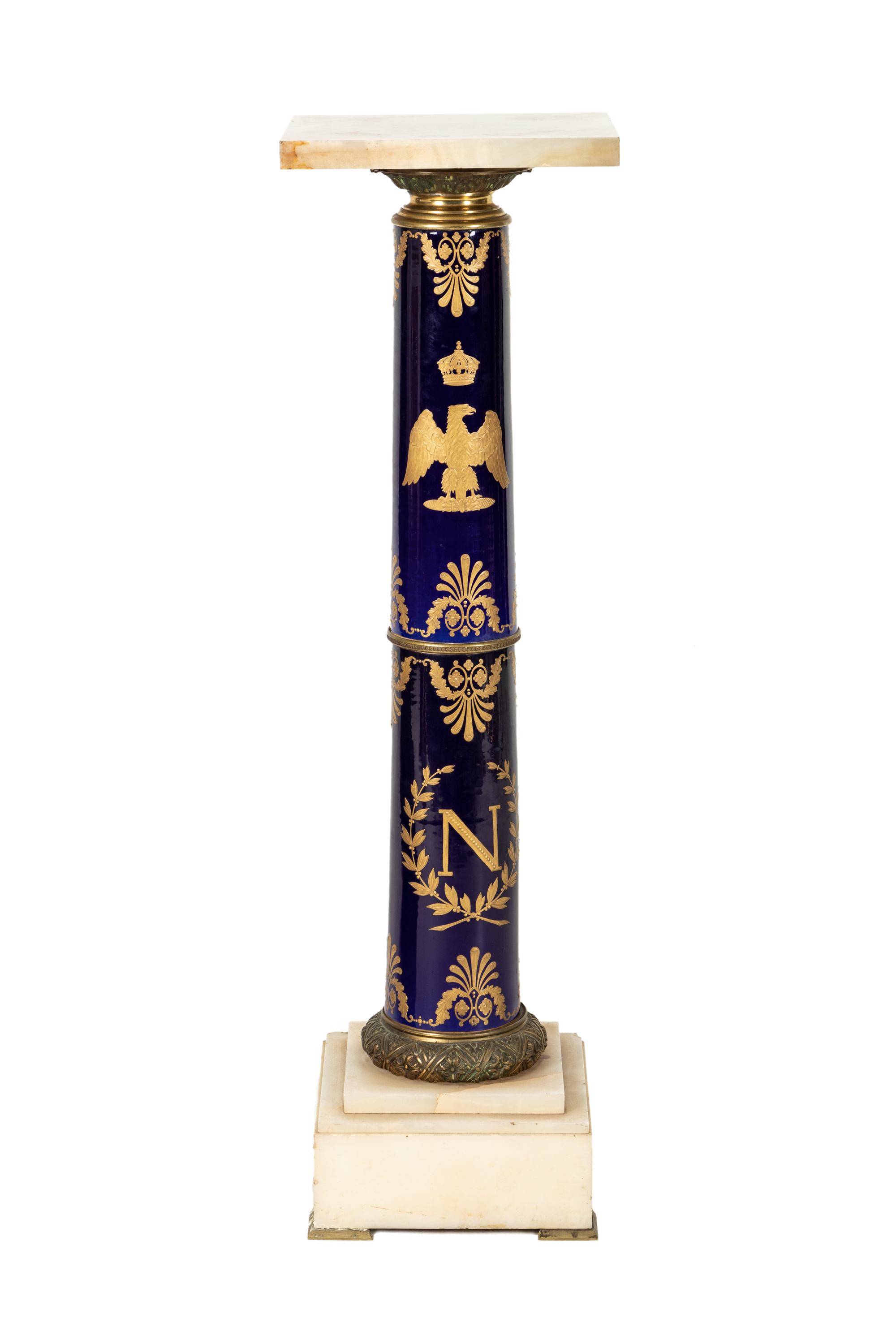 A Large Sèvres Style Porcelain Napoleonic Vase and Pedestal