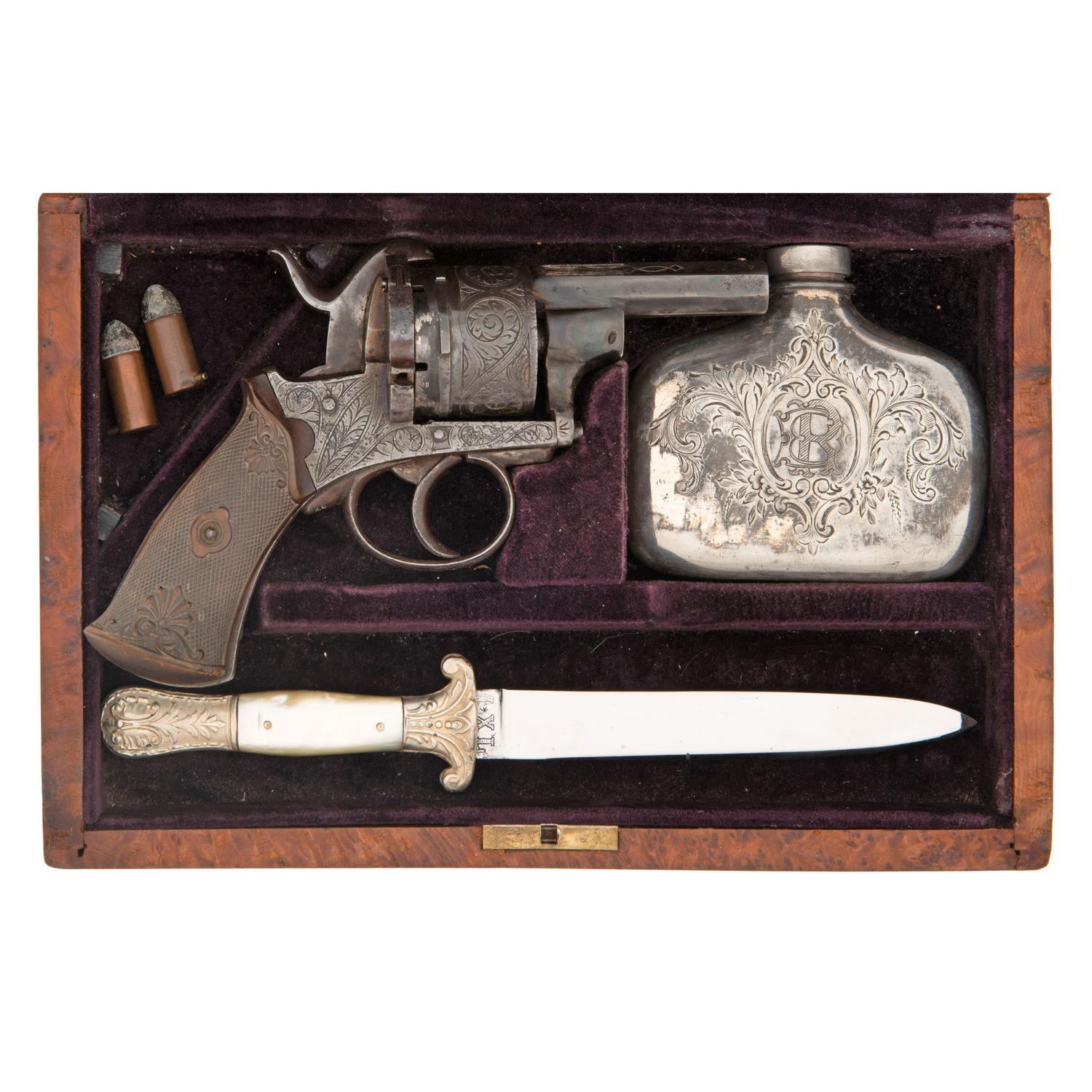 Shortened Double Action Belgian Pinfire Revolver in Box with Accessories