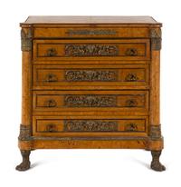 An Empire Style Gilt Metal Mounted Burlwood Chest of Drawers