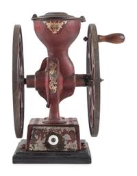 A Coles Manufacturing Cast Iron Double-Wheeled Coffee Grinder