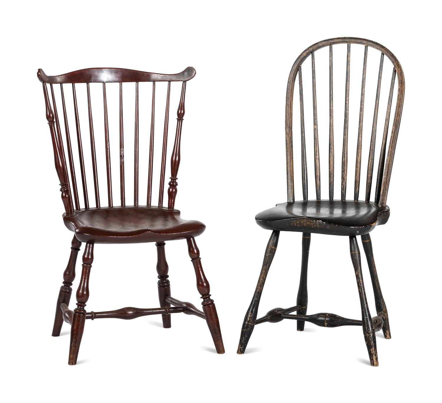 Two Painted Compass-Seat Windsor Side Chairs