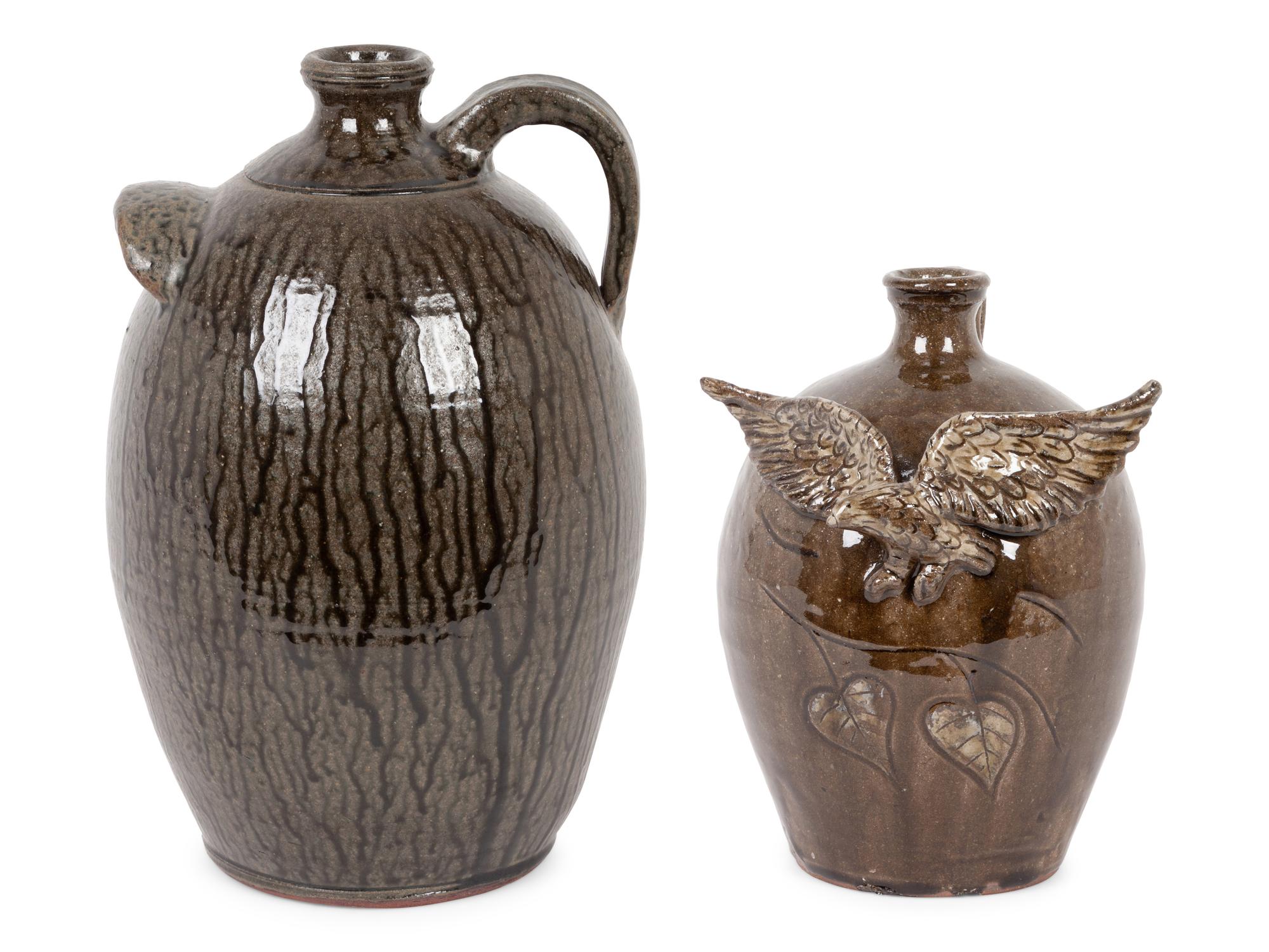 A Pair of Folk Art Pottery Jugs by Dwayne L. Crocker and Clint Alderman