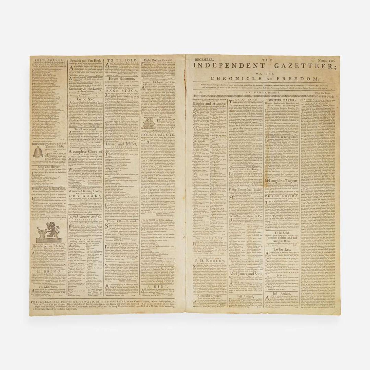 [American Revolution] [Treaty of Paris] The Independent Gazetteer Or, the Chronicle of Freedom
