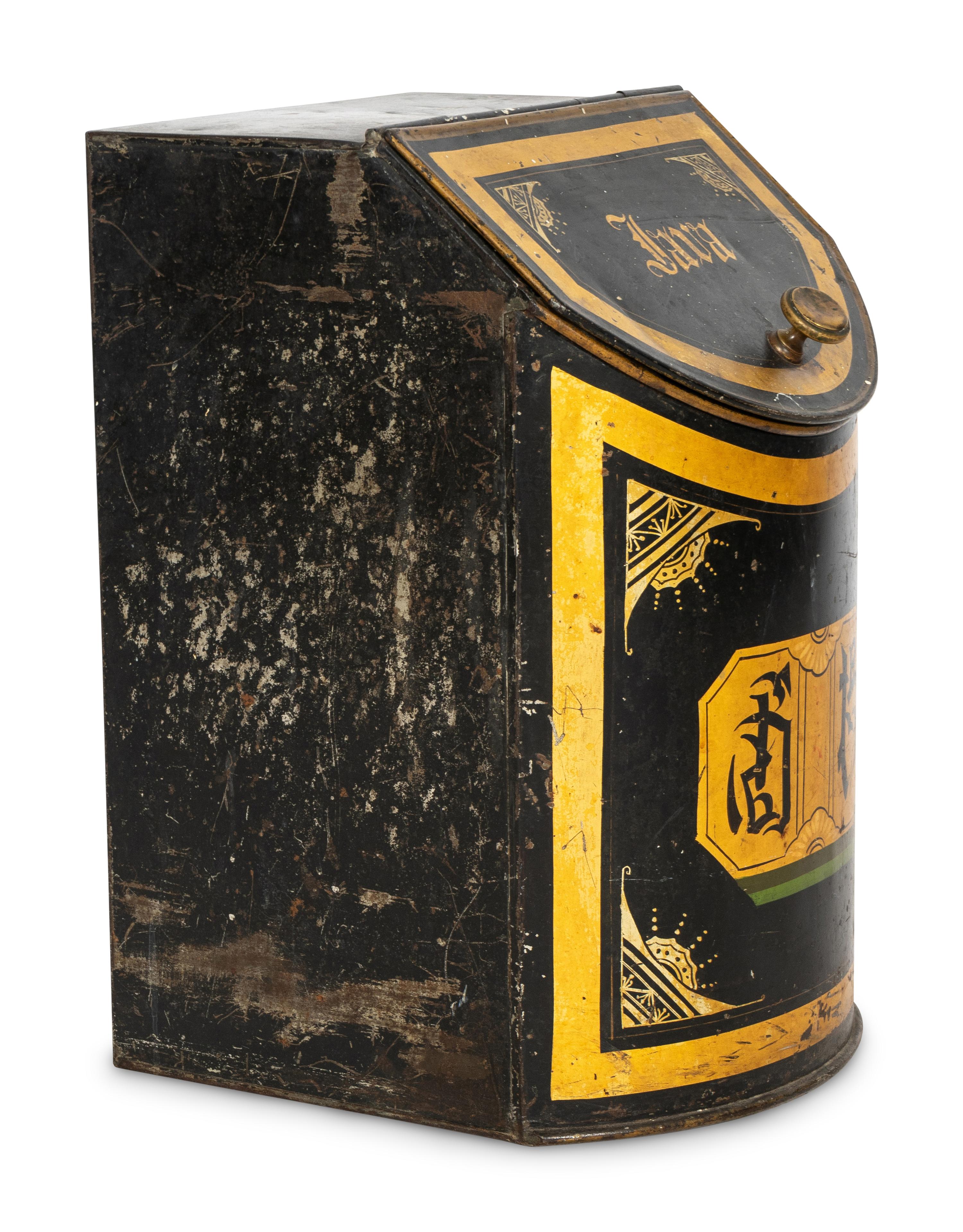 A Chinese Export Tole Tea Bin and Four Continental Coffee Tins