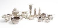 A Collection of American Silver Table Articles, various makers, comprising three salts, two casters, two creamers, two twin-handled sug