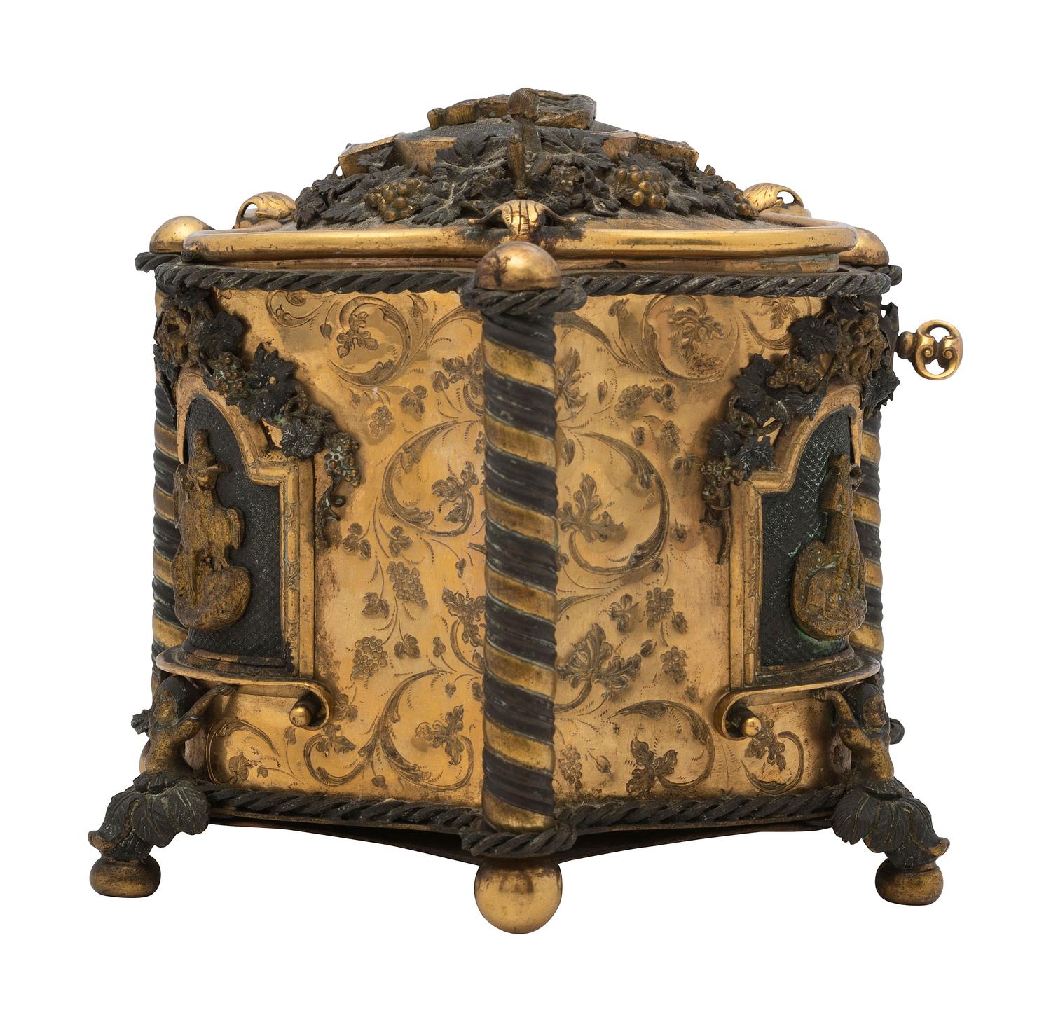 A French Brass Serpentine Jewelry Case
