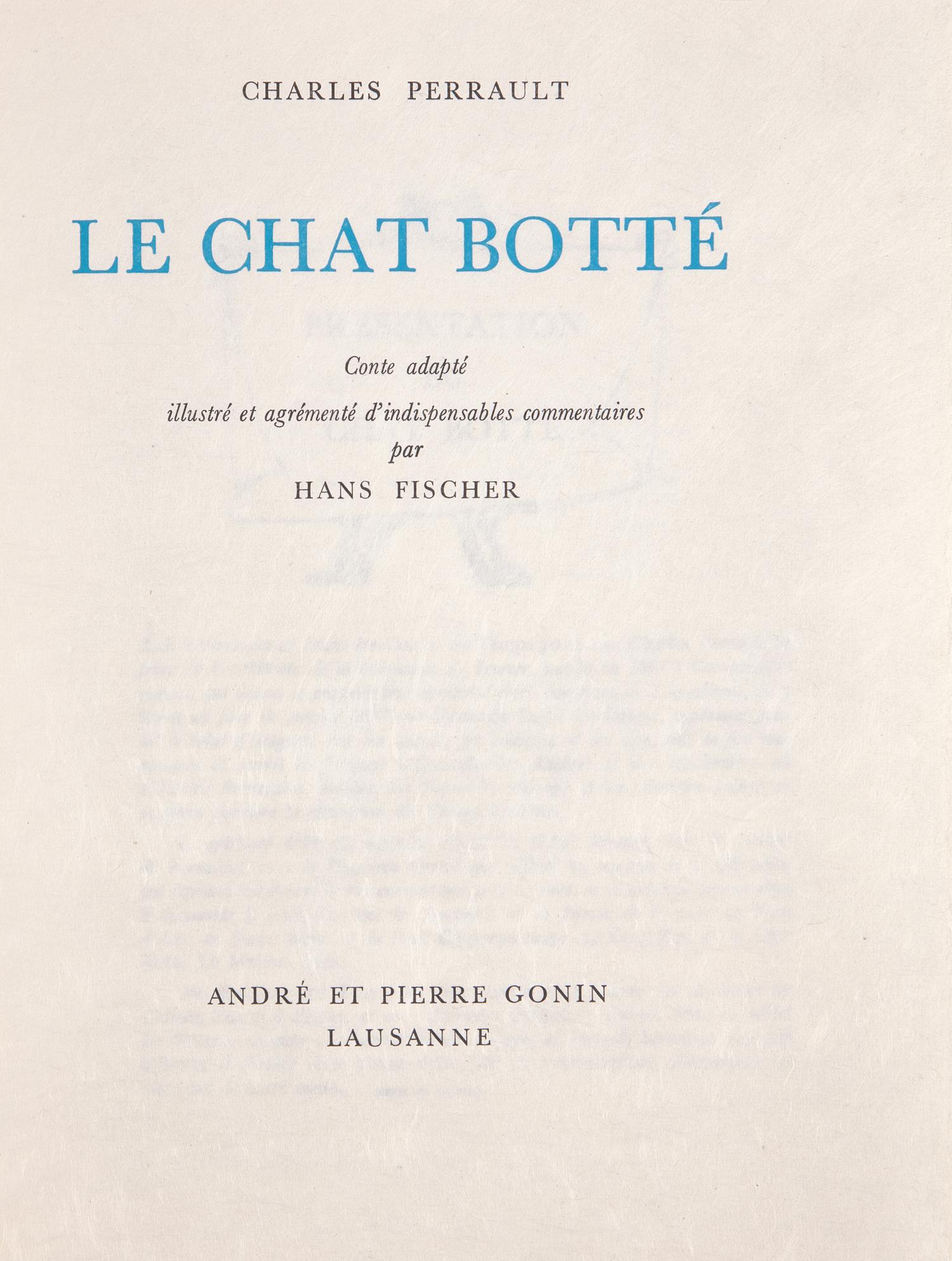 [Puss in Boots] [Fischer, Hans] Perrault, Charles. Le Chat Botte