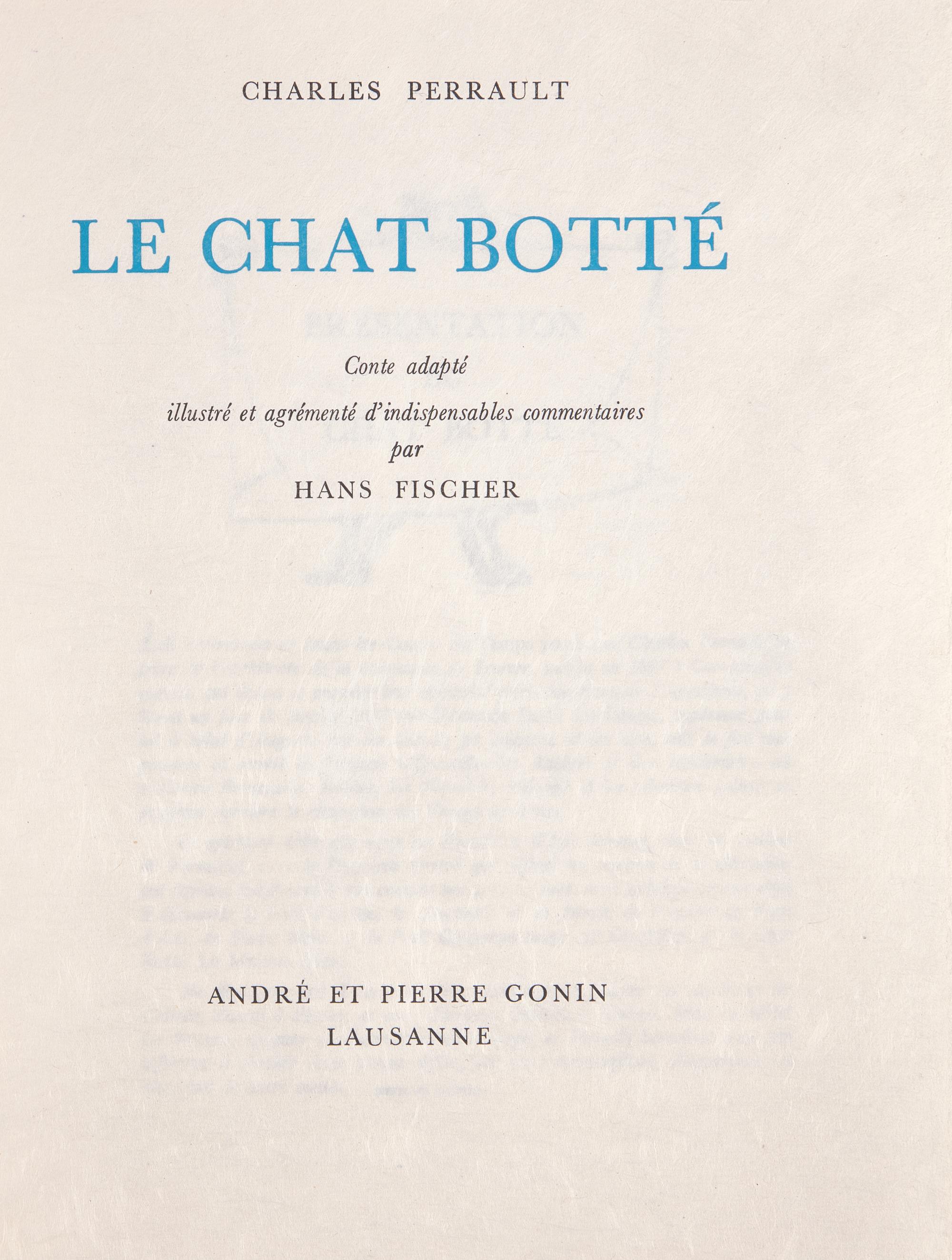 [Puss in Boots] [Fischer, Hans] Perrault, Charles. Le Chat Botte