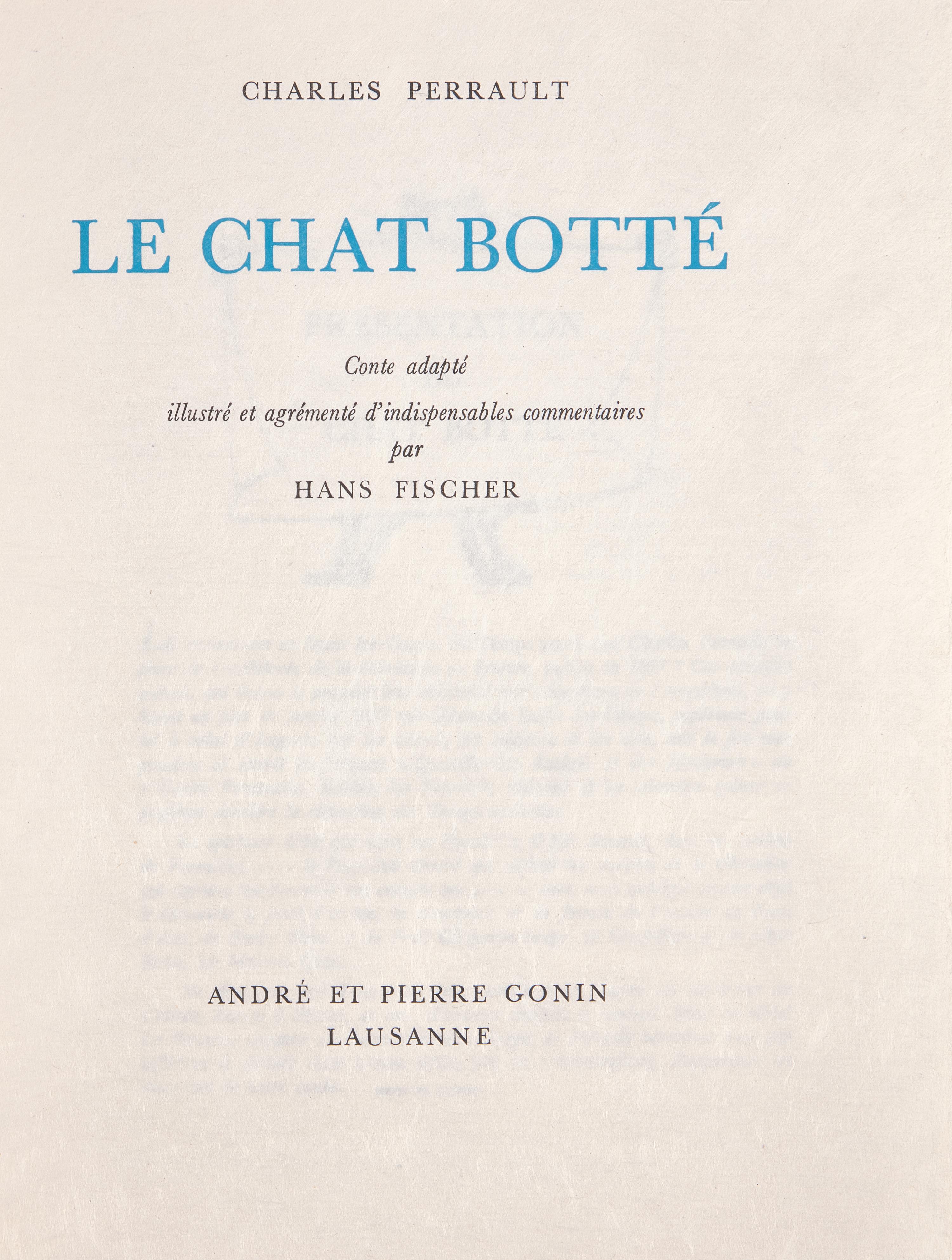 [Puss in Boots] [Fischer, Hans] Perrault, Charles. Le Chat Botte