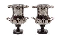 A Pair of English Silver Mounted Marble Vases Height 12 1/2 inches. — CIRCA 1830