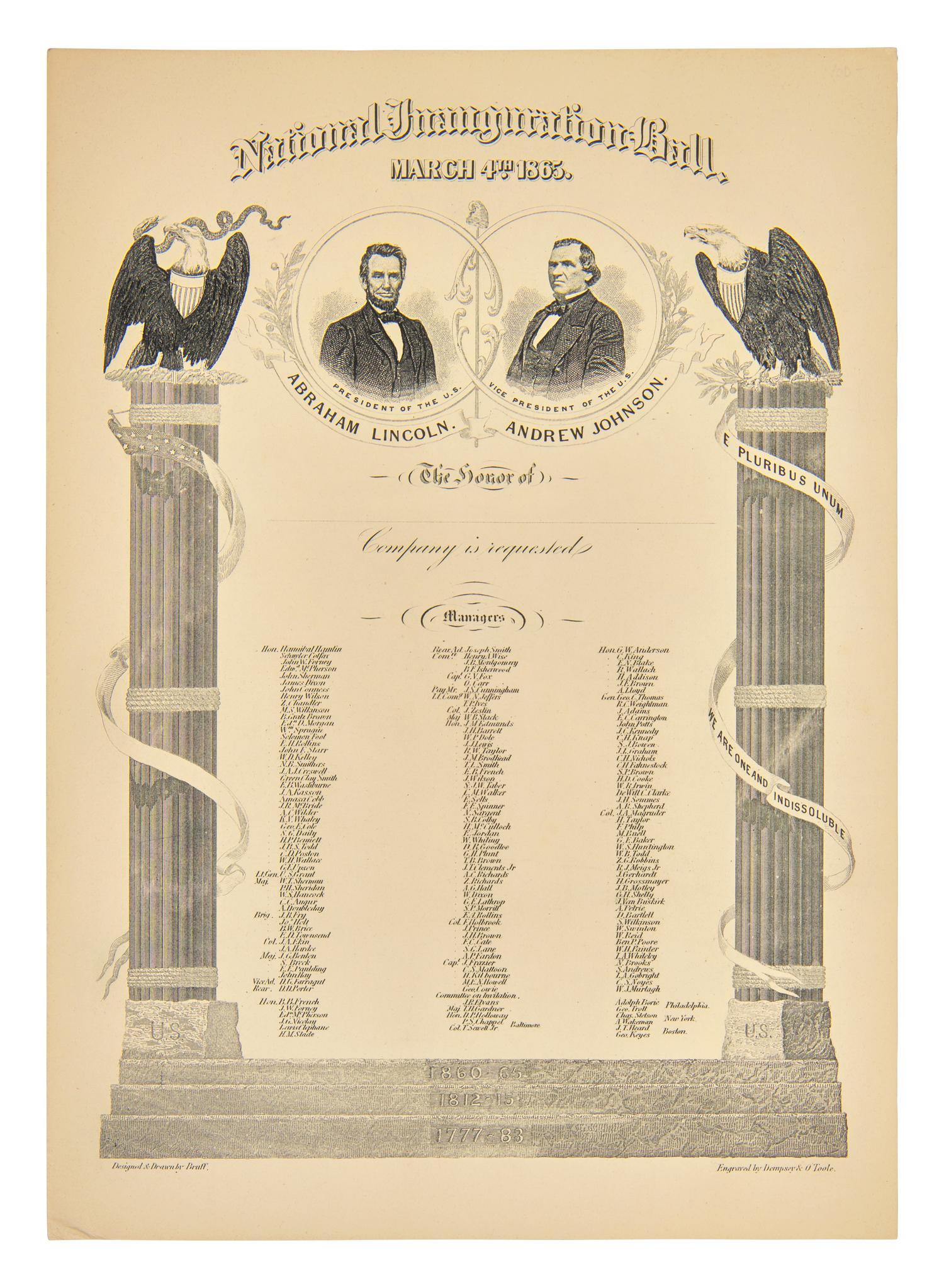 [Presidential] [Lincoln, Abraham] National Inauguration Ball Invitation, March 4, 1865