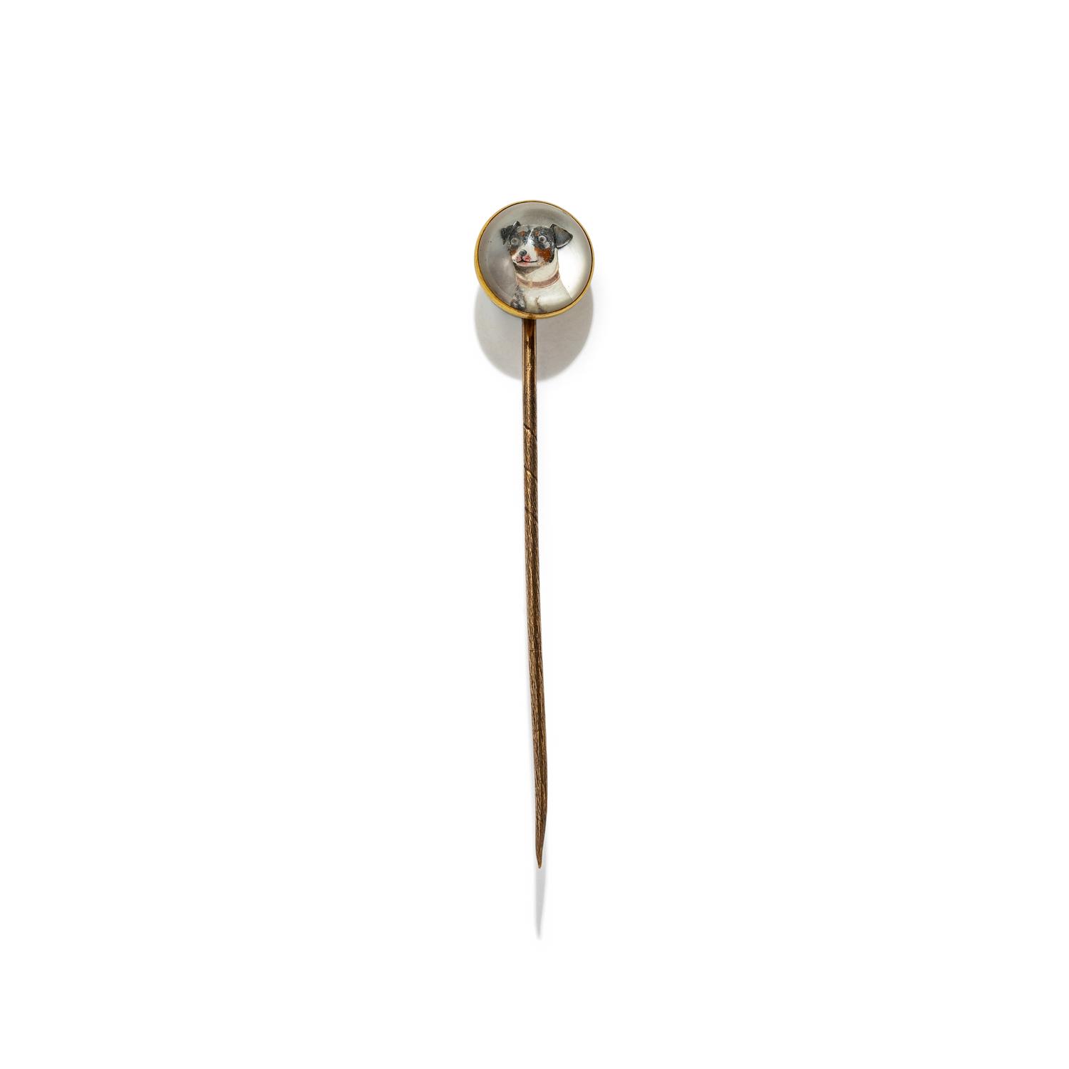 VICTORIAN, ESSEX CRYSTAL JACK RUSSELL TERRIER STICK PIN
