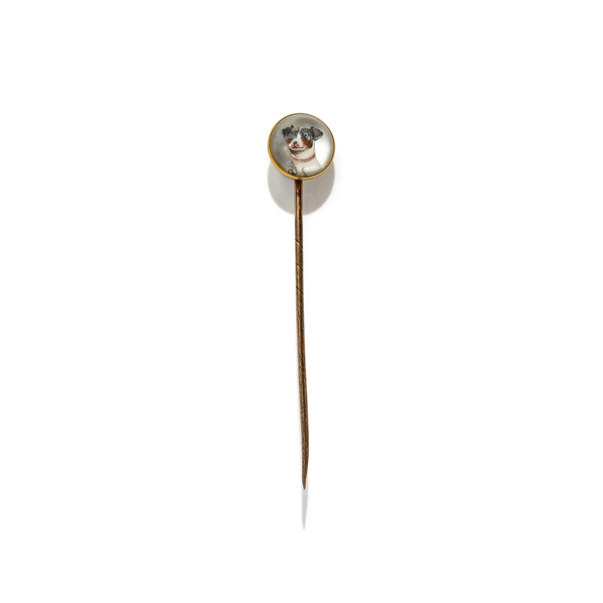 VICTORIAN, ESSEX CRYSTAL JACK RUSSELL TERRIER STICK PIN