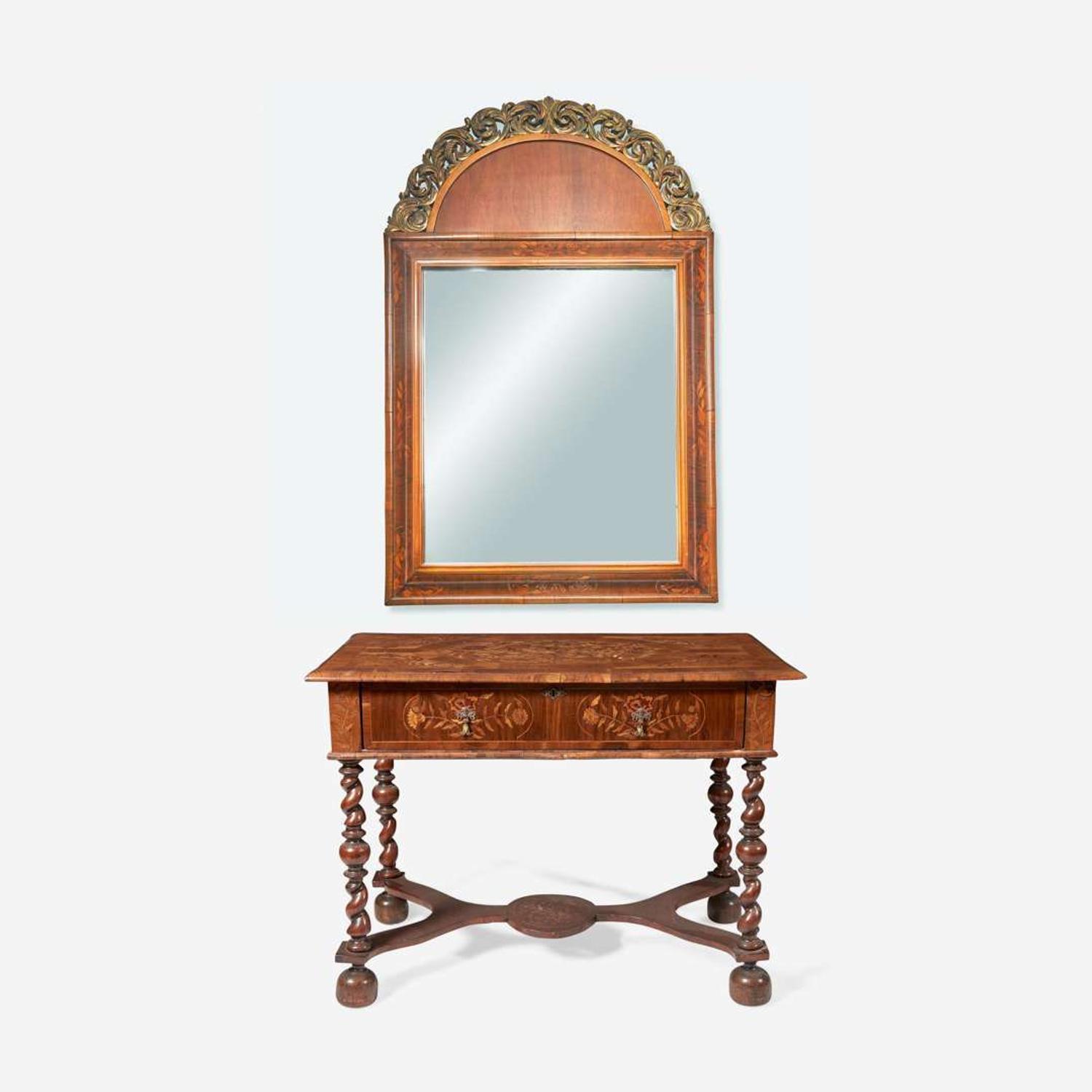 A William & Mary marquetry walnut dressing table together with William & Mary style mirror, the table late 17th century, the mirror late 19th / early 20th century