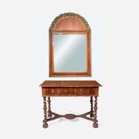 A William & Mary marquetry walnut dressing table together with William & Mary style mirror, the table late 17th century, the mirror late 19th / early 20th century