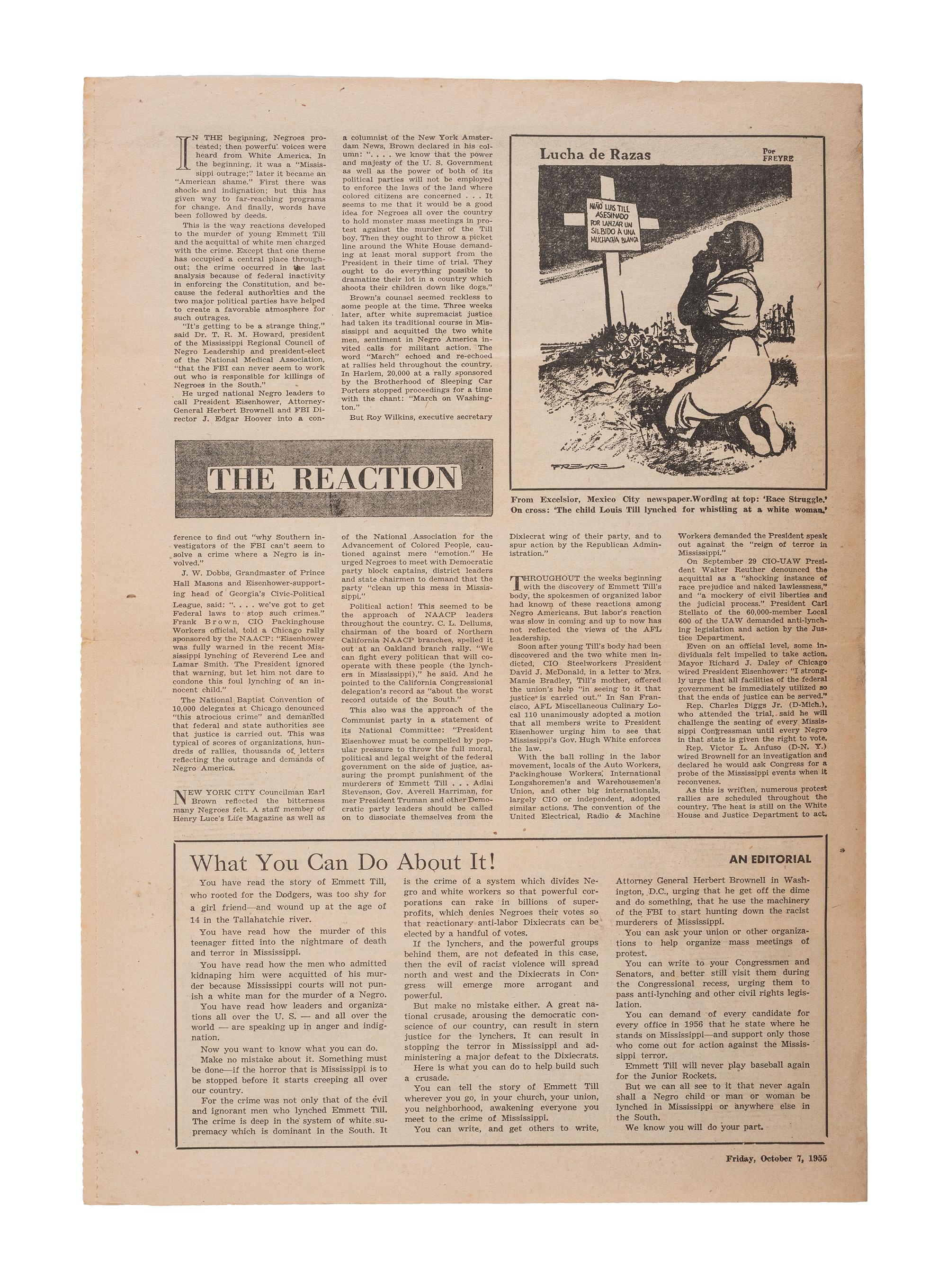 [TILL, Emmett (1941-1955)]. Murder in Mississippi. [San Francisco]: [ Daily People's World ], 1955. Special broadside offprint.