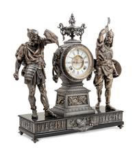 An Ansonia Combatants Patinated Metal Mantel Clock
